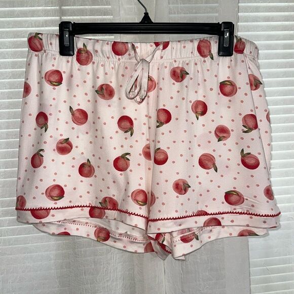 RAE DUNN. XL Blush Pink Peach Notch Collar Short Sleeve Button Top Shorts PJ Set - Picture 9 of 12